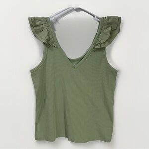 Old Navy NWT Women's Sleeveless Ruffle V Neck Tank Top Sage‎ Green Large Stretch
